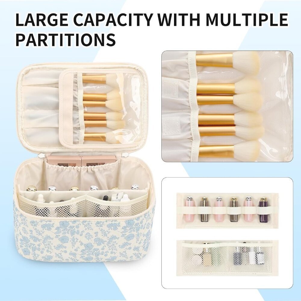 Makeup Bag Portable Cosmetic Bag For Women, Large Capacity Travel Makeup Case Or - Picture 5 of 9